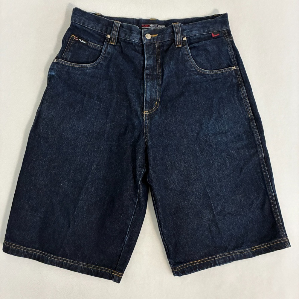 Fubu Shorts Jorts Mens Size 36 Dark Wash Denim Streetwear Hip Hop Skater Grunge